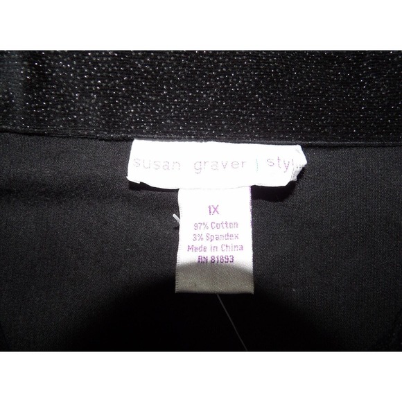 Susan Graver Style Jacket Black Glitter Faux Suede Black Rhinestone Button 1X Ne - Picture 6 of 10